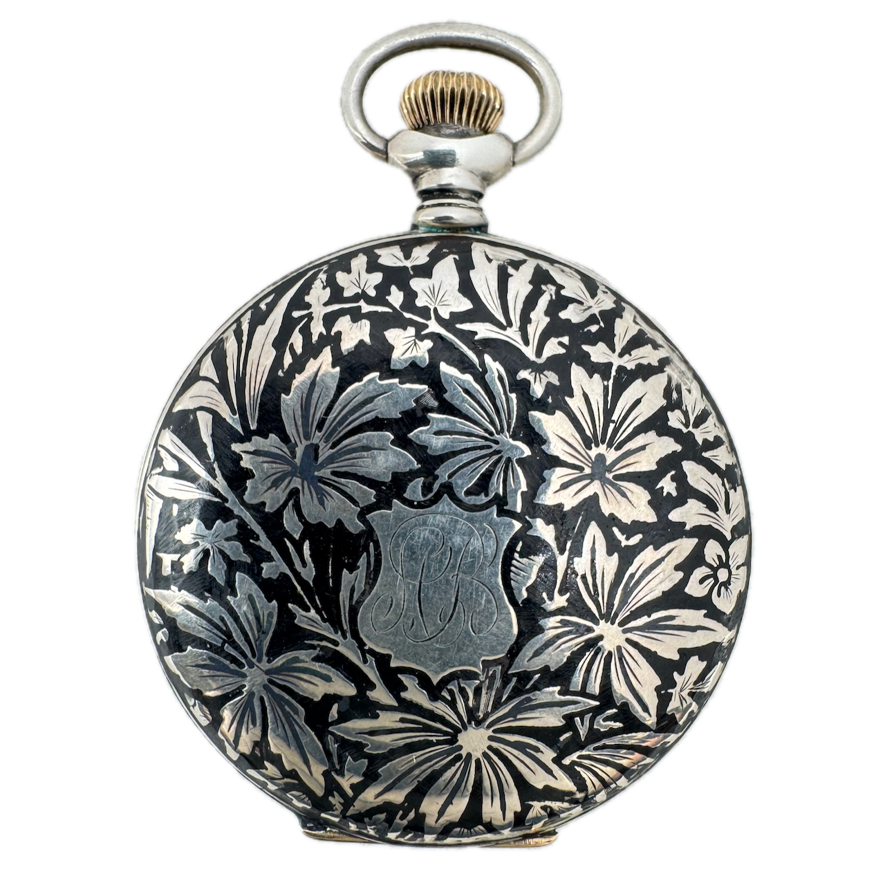 Antique 16 Size Keystone Niello Hunter Pocket Watch Case Sterling Silver USA