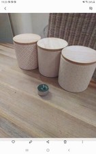 TK Maxx Set of 3 Pink Patterned Jars with Lids Tea Coffee Sugar