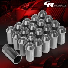 JDM GUN METAL 20PCS M12X1.5 25MM OD 50MM TALL CLOSED END ALUMINUM LUG NUTS+KEY