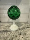 Vintage MCM Fenton Coin Dot Green Ivy Bowl Fairy Lamp Light Candle Holder