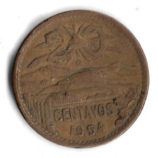 1954 Mexico 20 Centavos World Coin - KM# 439 (f)