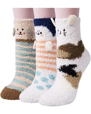 3 Pairs Womens Fuzzy Socks Winter Warm Fluffy Soft Slipper Home Sleeping Cute...