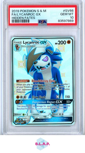 LYCANROC GX POKEMON SV66 2019 HIDDEN FATES FULLART SHINY ENGLISH PSA 10