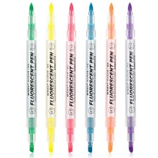 M G 6 Pcs Dual Tip Highlighters, Chisel  1 Count Pack of 6 , Multicolor