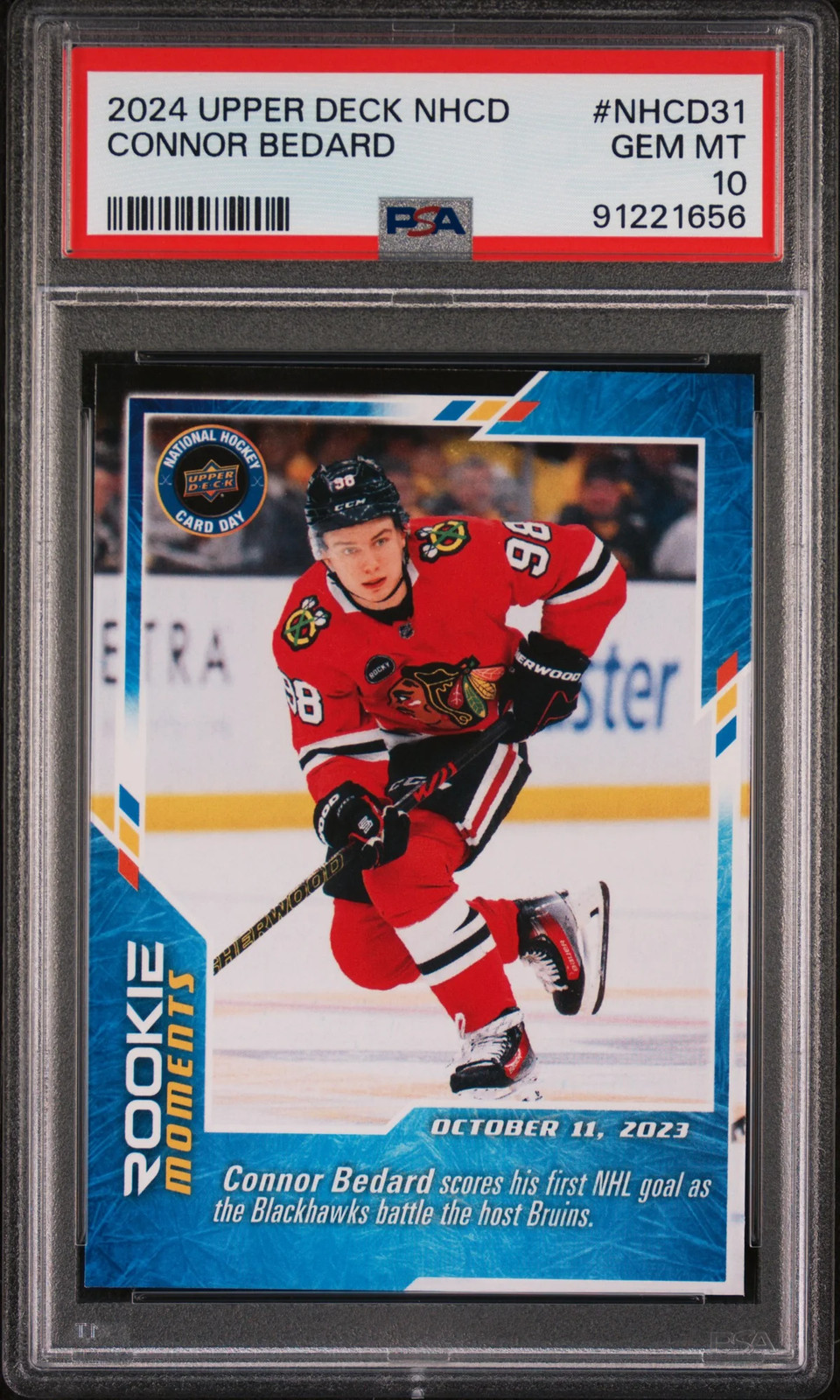 2024 Upper Deck National Hockey Card Day Connor Bedard Rookie Moments #31 PSA 10 view 1
