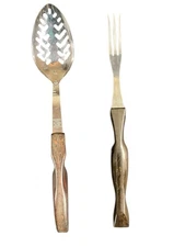 Cutco Slotted Serving Spoon & Turning Fork Brown Swirl Kitchen Utensils USA 