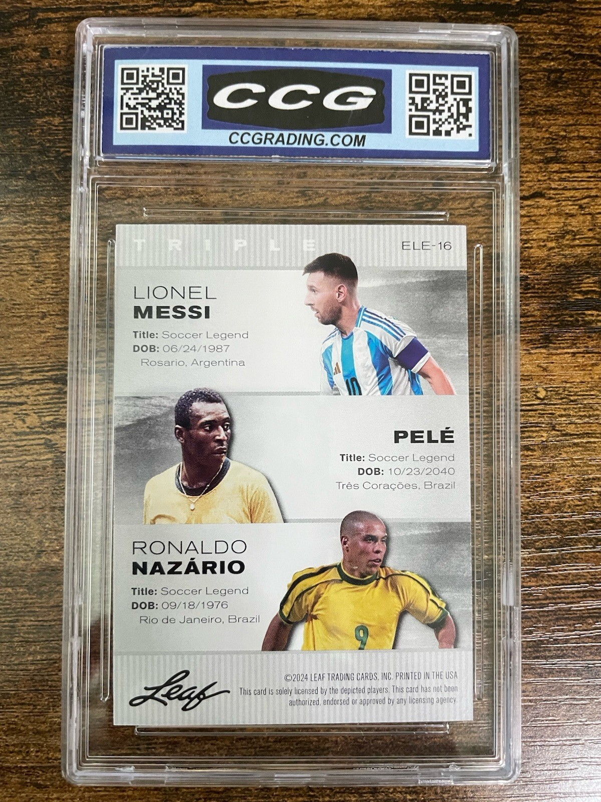 MESSI RONALDO PELE 2024 LEAF TRIPLE EXCLUSIVE LEGENDS EDITION #ELE16 CCG GEM 10 view 2
