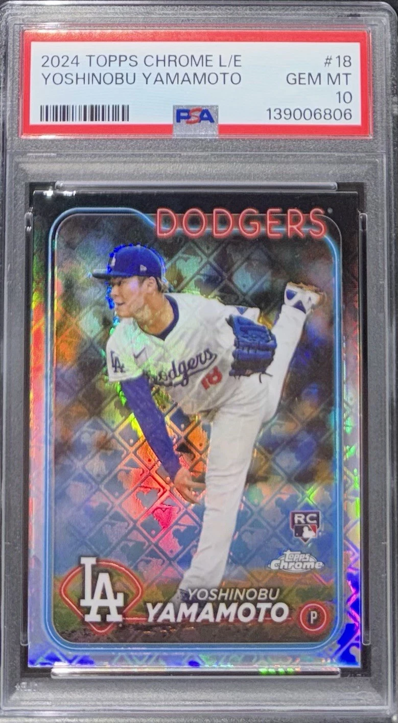 Deal for 2024 Topps Chrome Logofractor Yoshinobu Yamamoto Rookie PSA 10