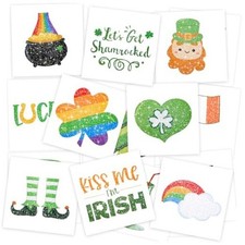 St. Patrick's Tattoos for Kids Glitter Irish Shamrock Temporary Tattoos