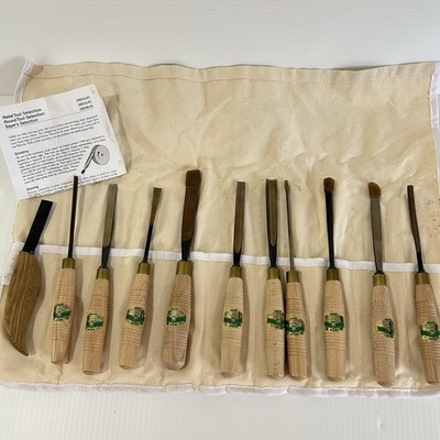 10 Piece Set Of Henry Taylor Wood Carving Tools England W/Canvas Pouch +Knife