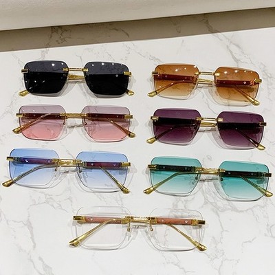 Fashion Square Hip Hop Sunglasses Mens Women Luxury Gold Rimless Shades Glasses