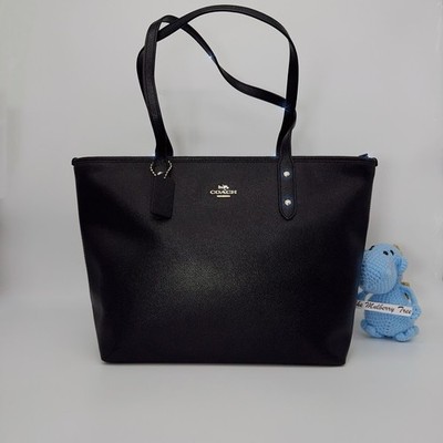 Coach F58846 City Tote Black Gold Crossgrain Leather Zip Top Tote NWT Org $298