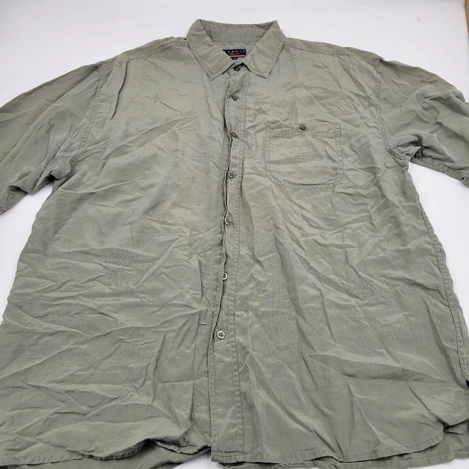 Gordie Howe Brand Men's L Large Olive Drab Short Sleeve Button Front Silk Shirt - Image 2 of 4