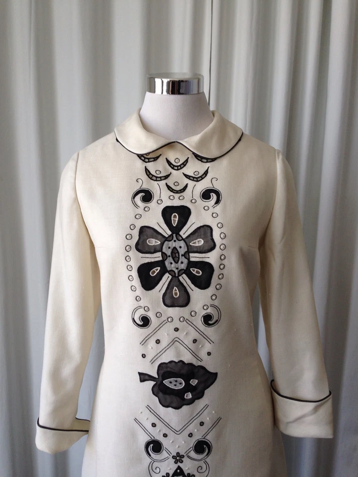 Vestido Mod Vintage Años 70 Georgia Bullock Marfil Bordado Talla M Foto 2 de 4
