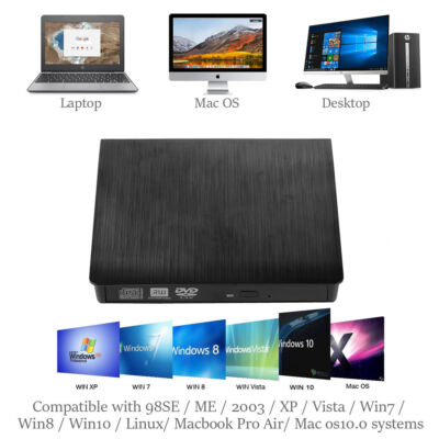 Slim Drive Disc Player External DVD Burner CD RW Writer Laptop Desktop USB 3.0