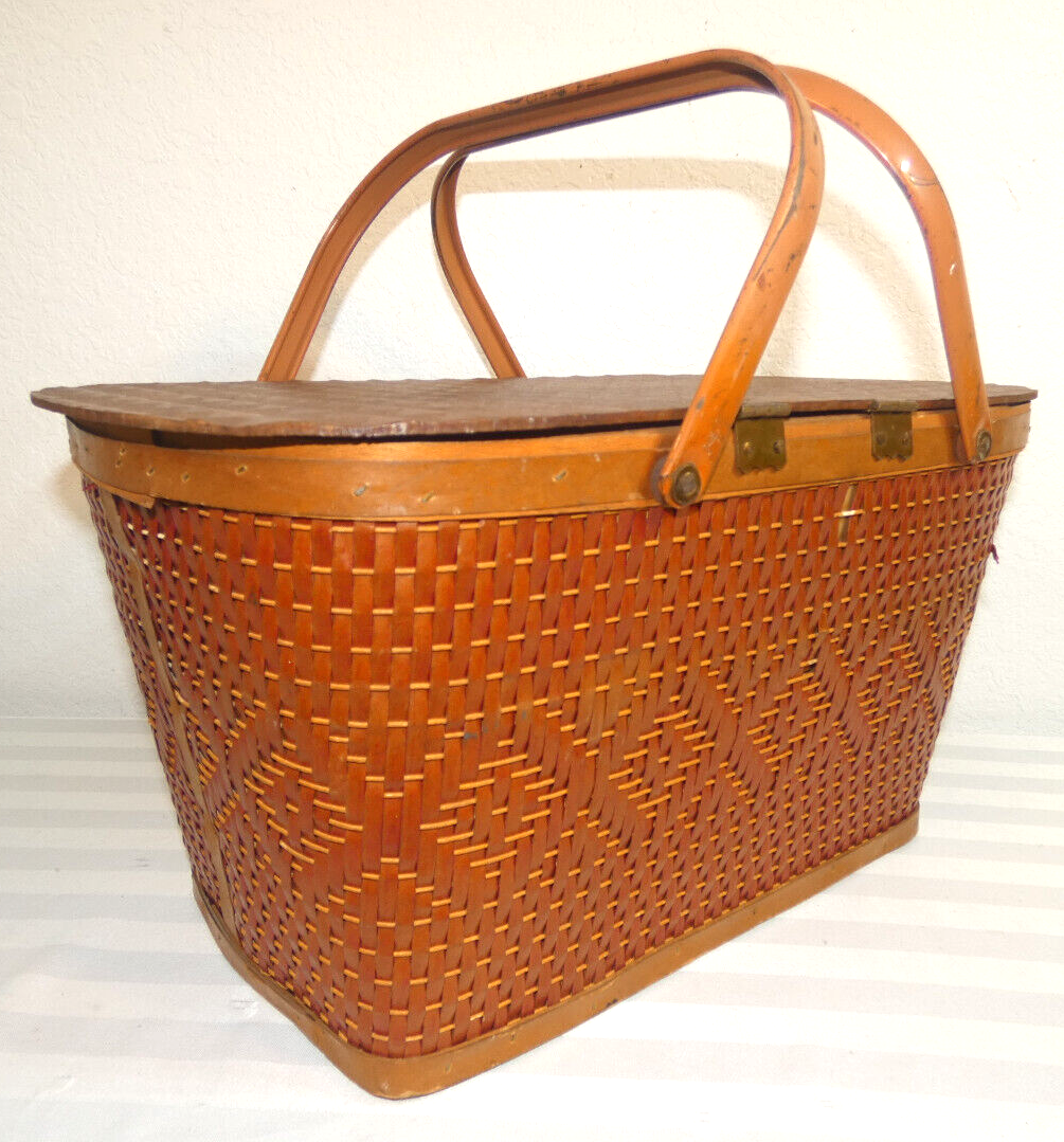 REDMAN Wicker Woven Picnic Basket Peru Indiana USA 18 x 12 x 10