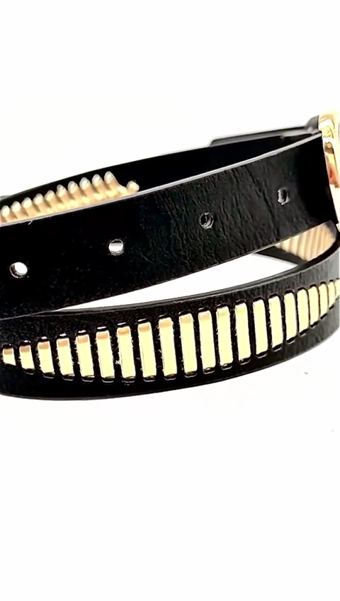 Ceinture Femme Salena's Collection – Simili Cuir Tissé Noir Avec Boucle Dorée Lourde – Occasion