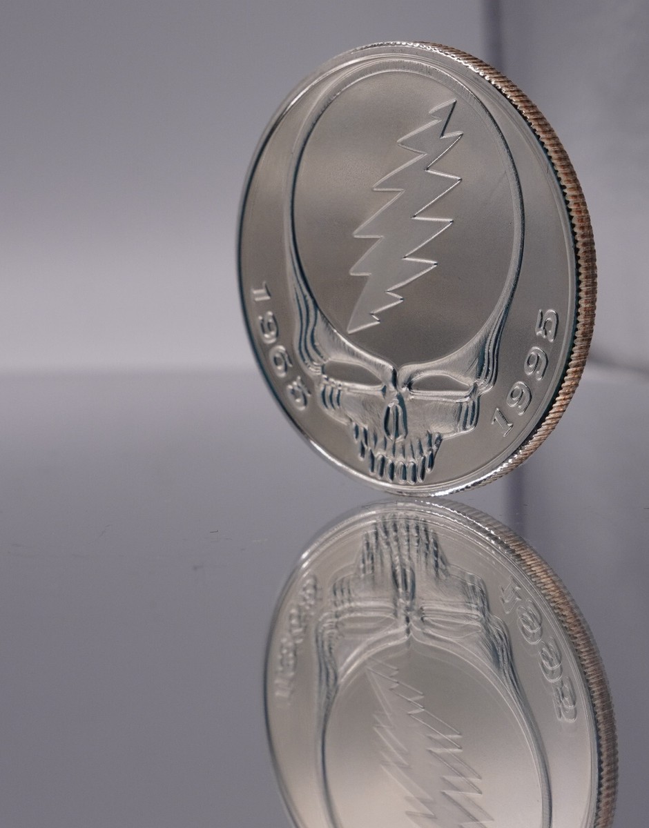 1995 2000 Grateful Dead Rock n Roll Skull 1oz 999 FINE Silver art