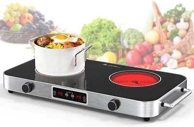 Electric Radiant Cooktop 2 Burner Portable Electric Stove Top Knob Control 110V