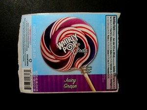 SODA POP LABEL "WHIRLY POP GRAPE SODA"  ADAMS & BROOKS, INC. 4 3/4" X 3 3/4" 