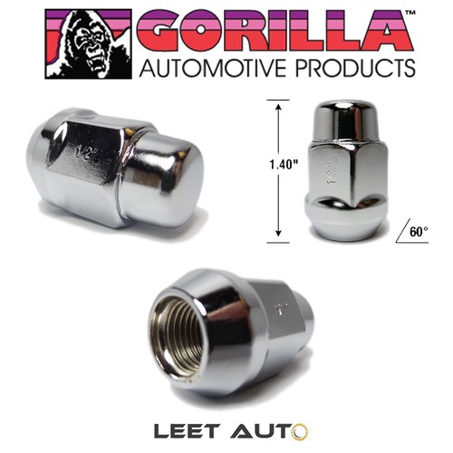 (24pc.) Gorilla Chrome Lug Nuts + Wheel Locks combo, 1/2"-20 Thread, Bulge Acorn - Picture 3 of 5