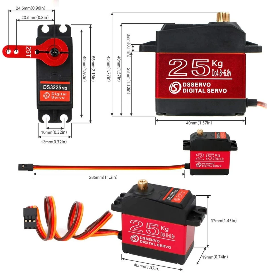 2x 25KG Metal Steering Digital Waterproof Servo High Torque DS3225MG for RC Car - Image 4 of 4