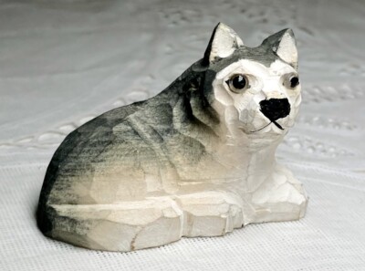 Small Carved Wood Husky Dog Figurine Perfect For Collectors Of Husky Items