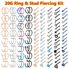 16-32Pc Nose Ring Set 316L Steel CZ Ear Cartilage Bone Stud Jewelry Piercing 20G