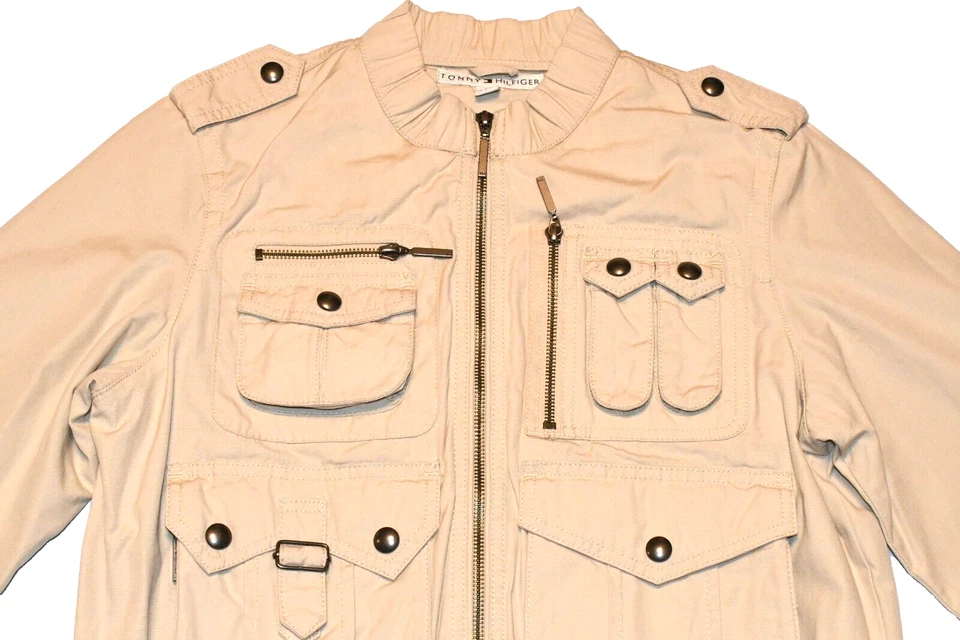 VTG Tommy Hilfiger Long Sleeve Jacket Coat Beige Cargo Unisex Kids Medium - Image 3 of 4
