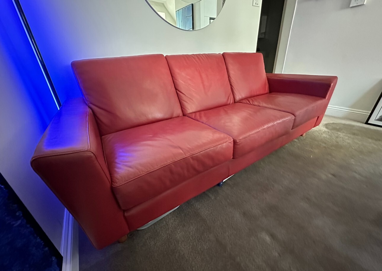 Moran (Ontario) Genuine Red Leather Sofa/Lounge Three Seat eBay