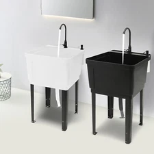 White/Black Laundry Utility Sink Tub Sink Freestanding Wash Station With Faucet
