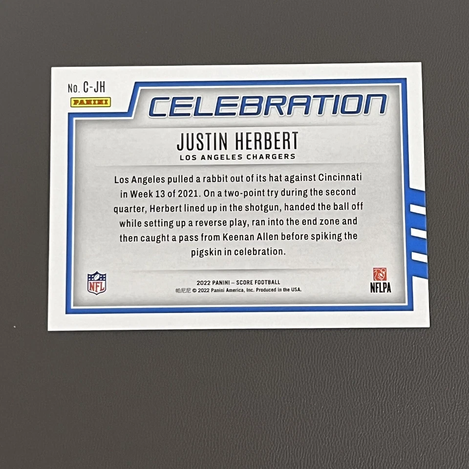 JUSTIN HERBERT 2022 PANINI SCORE CELEBRATION INSERT #C-JH LOS ANGELES CHARGERS - Image 4 of 4