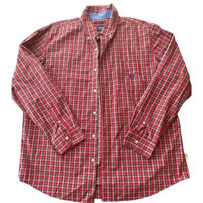 CHAPS RED LONG SLEEVE GRAPH PLAID BUTTON UP MEN'S XL | G1