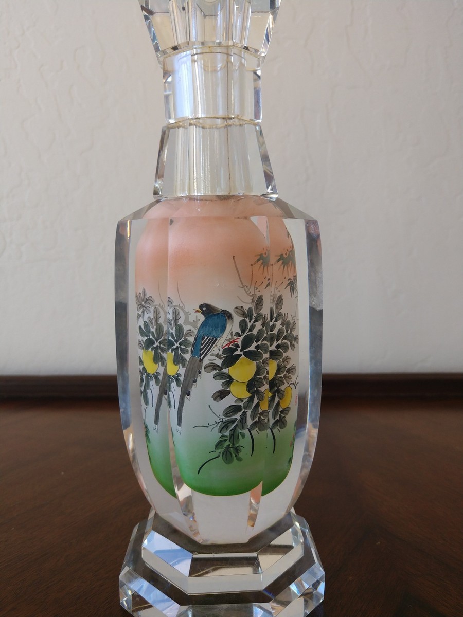 VINTAGE Reverse Painted Crystal Japanese Vase Birds | eBay