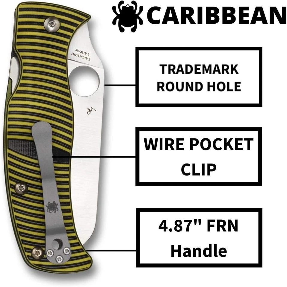 Navaja de Bolsillo Plegable Spyderco Caribbean G-10 Negra/Amarilla Pie de Oveja Lisa 3.7" Foto 4 de 4