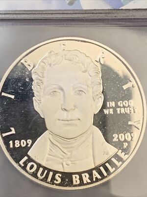 2009 P $1 Louis Braille Silver Proof Commemorative Dollar ICG PR70