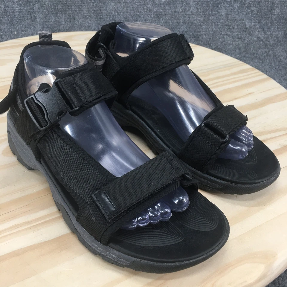 Sandálias femininas Ozark Trail 9 tiras pretas biqueira aberta gancho e laço com fivela casual - Imagem 3 de 4