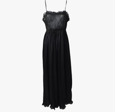 Vintage Nylon Night Gown Dress M Lingerie Maxi Lace Sheer Ruffle Black Saramae