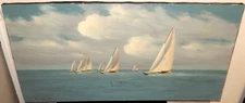CLYDE ZULCH "REGATTA" ORIGINAL OIL ON CANVAS YACHT RACING PAINTING DATED 1974