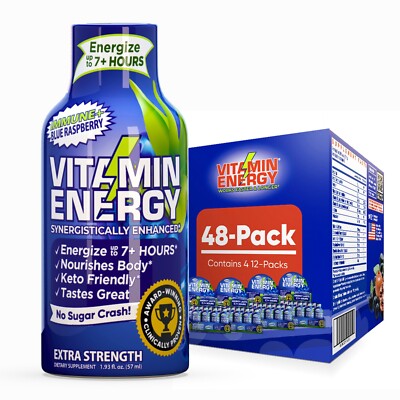 (48 Pack) Vitamin Energy  Immune+ Blue Raspberry Energy Shots, Clinically Proven