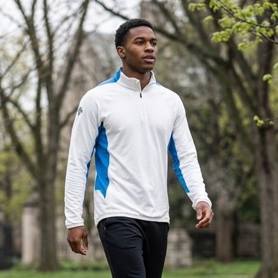 Descente Pullover Mens Large White Blue Quarter Zip Performance Mock Neck Shirt