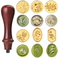 6Pcs Flower Wax Seal Stamp Set with Removable Wooden Handle - Floral Wax Stamp K