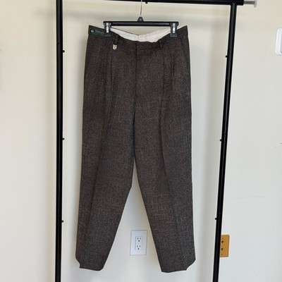 Vintage Weming Gentleman Dress Pants Mens W34 L30 Brown Pleated Classic Trousers