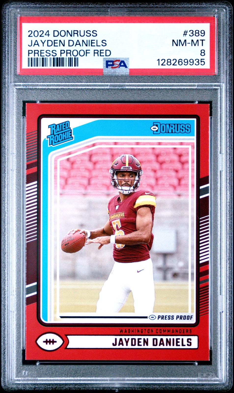2024 PANINI DONRUSS PRESS PROOF RED #389 JAYDEN DANIELS RC - PSA 8 - Commanders