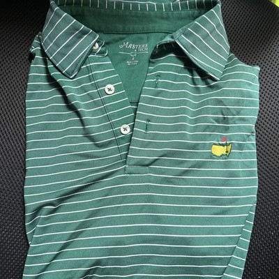 Masters Tech Mens Green White Striped Short Sleeve Golf Polo Shirt Size S