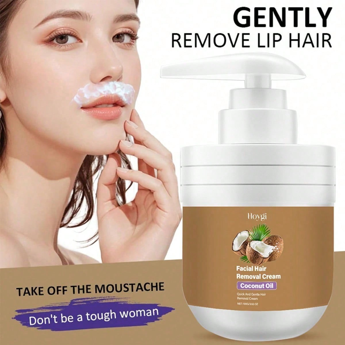 Facial Depilatory Cream, Coconut Facial Hair Removal Cream for Women for Uppe