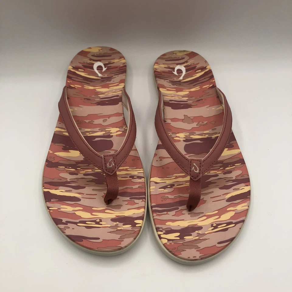 OluKai HO'OPIO HAU Rosette/WAI Pink CAMO Flip Flop SANDALS Women’s Size 11 US - Image 2 of 4