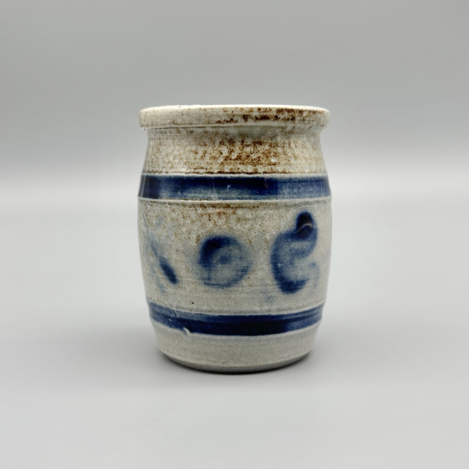 Vintage Salt Glazed Stoneware Cobalt Banded 2.5