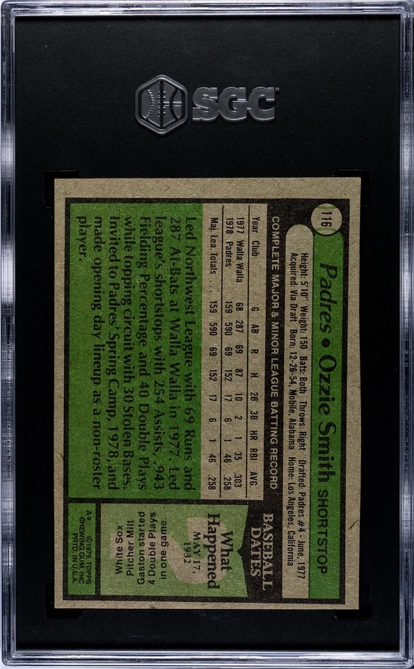 Tarjeta de novato 1979 Topps #116 Ozzie Smith RC SGC 4,5 ~ Padres Cardinals Salón de la fama Foto 2 de 2