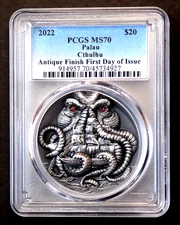 2022 Palau $20  CTHULHU 3 oz. Silver Antique, PCGS MS70-Only 750 Minted-Free Shp